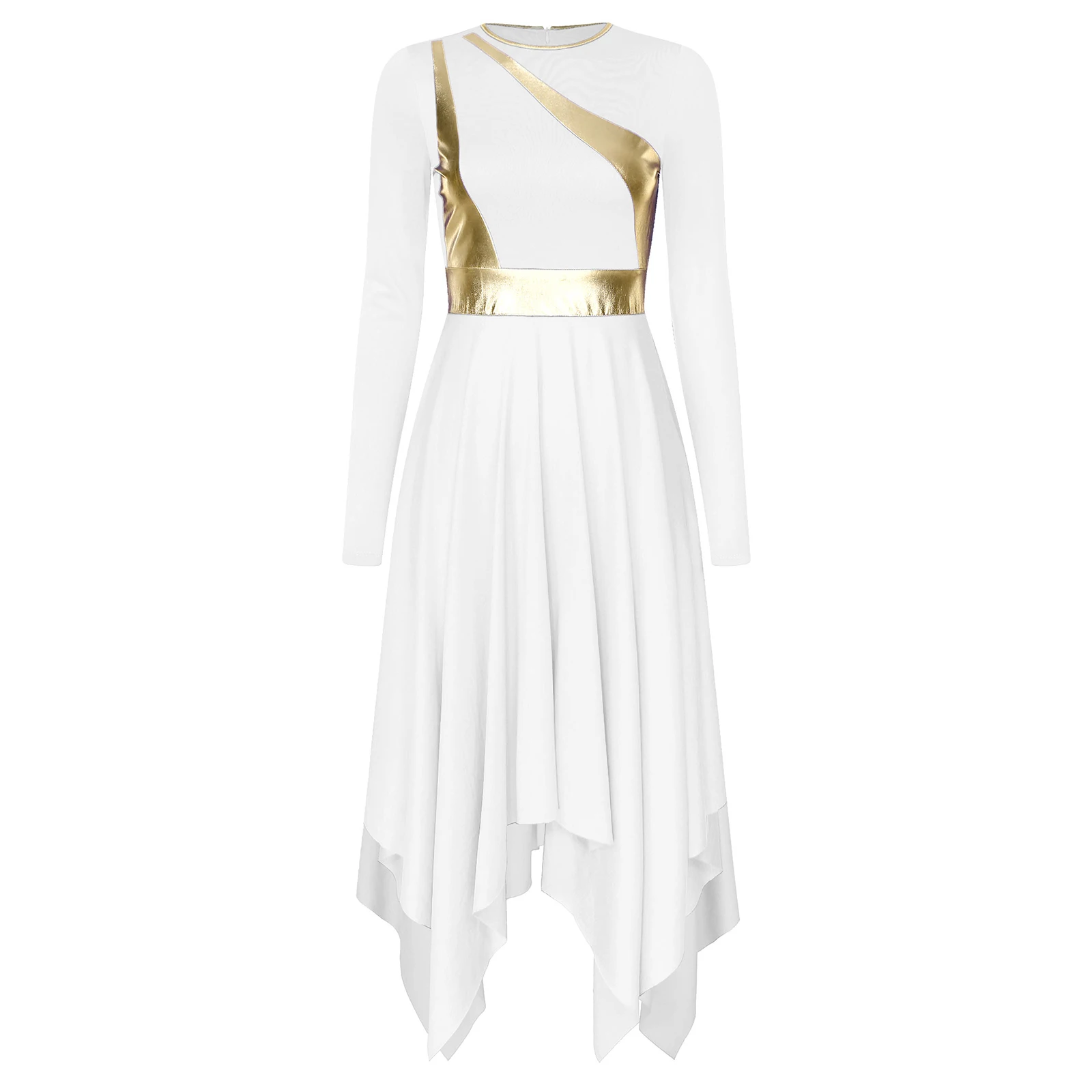 Women Long Sleeve Modern Lyrical Dance Dress Ballroom Dancing Church Choir Liturgical Praise Worship Stage Performance Dancewear