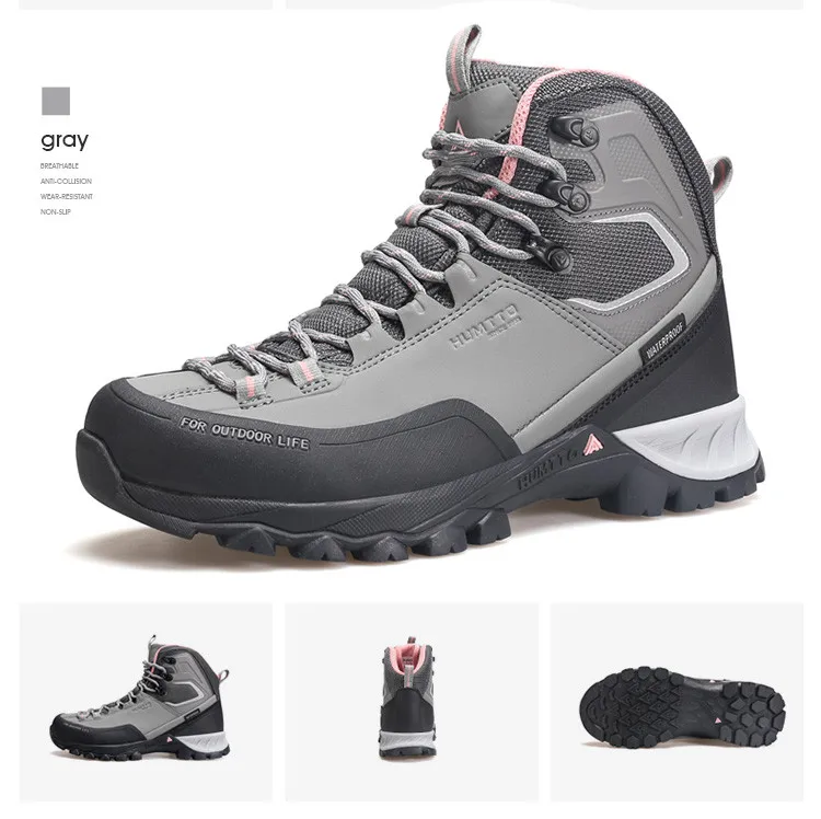 HUMTTO Waterproof Womens Hiking Shoes Luxury Designer Boots for Women Outdoor Climbing Trekking Sneakers New Leather Ankle Boots