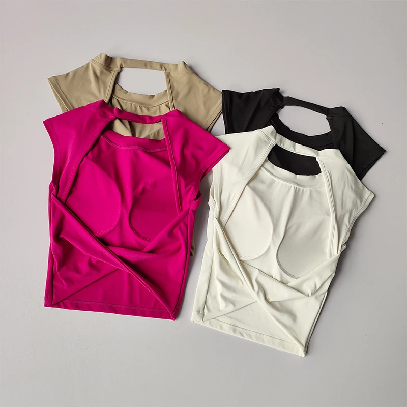 Sexy Short Backless Fixed Chest Pad Sports T-shirt Vest Women's Tight Fitting Quick Drying Slimming Yoga Suit Top Clothing