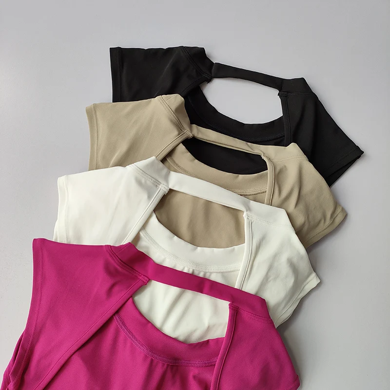 Sexy Short Backless Fixed Chest Pad Sports T-shirt Vest Women's Tight Fitting Quick Drying Slimming Yoga Suit Top Clothing