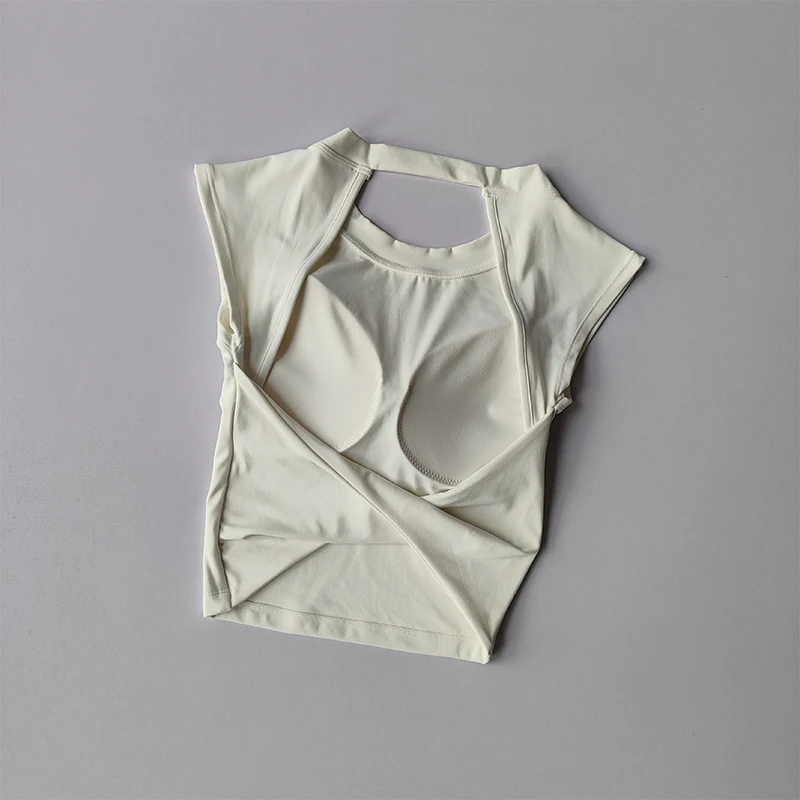 Sexy Short Backless Fixed Chest Pad Sports T-shirt Vest Women's Tight Fitting Quick Drying Slimming Yoga Suit Top Clothing