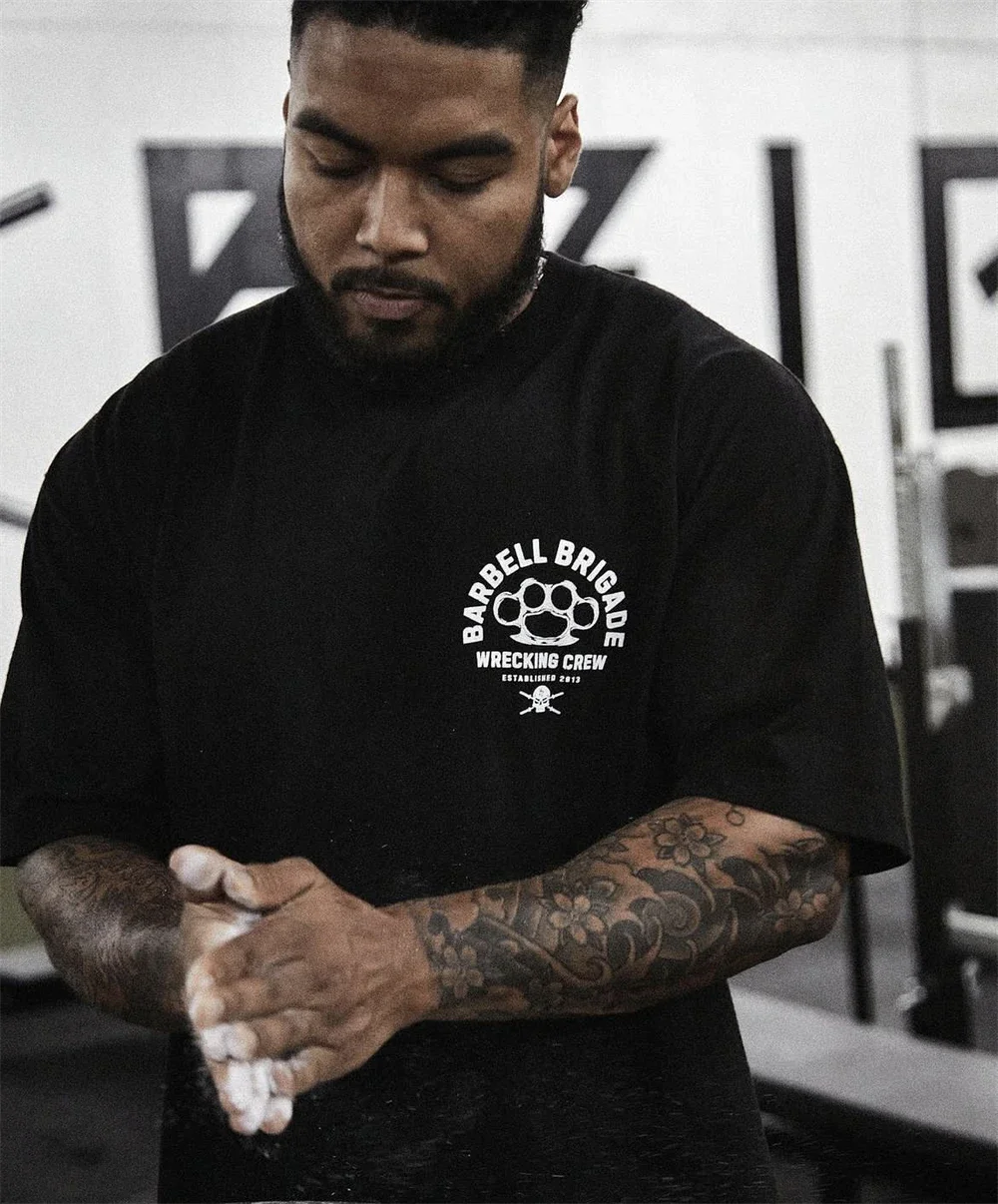 Barbell Brigade 2025 Men's Summer Gym T-Shirt Cotton Short Sleeve Bodybuilding Fitness Training Muscle Tees Fashion Sportswear