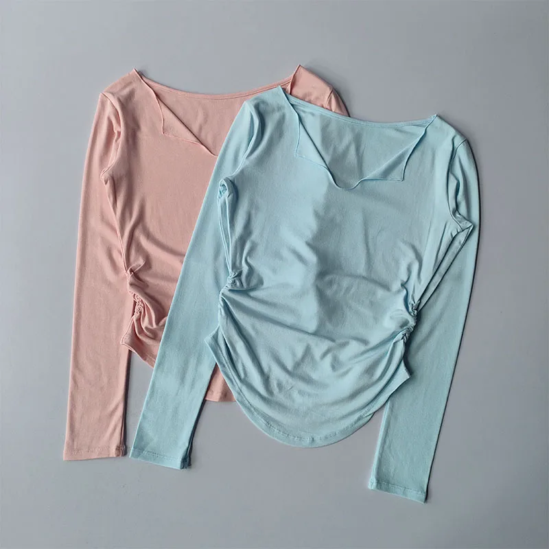 Sports Top Women's Autumn Slim Fit Small V-neck Quick Drying Yoga Clothes Running Fitness Pilates Long Sleeves Outwear T Shirts