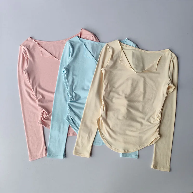 Sports Top Women's Autumn Slim Fit Small V-neck Quick Drying Yoga Clothes Running Fitness Pilates Long Sleeves Outwear T Shirts