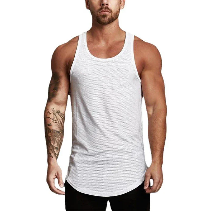 Plain Men Fitness Running Slim Fit Tank Tops Mesh Breathable Sleeveless Quick Dry Singlets Gym Bodybuilding Workout Muscle Shirt