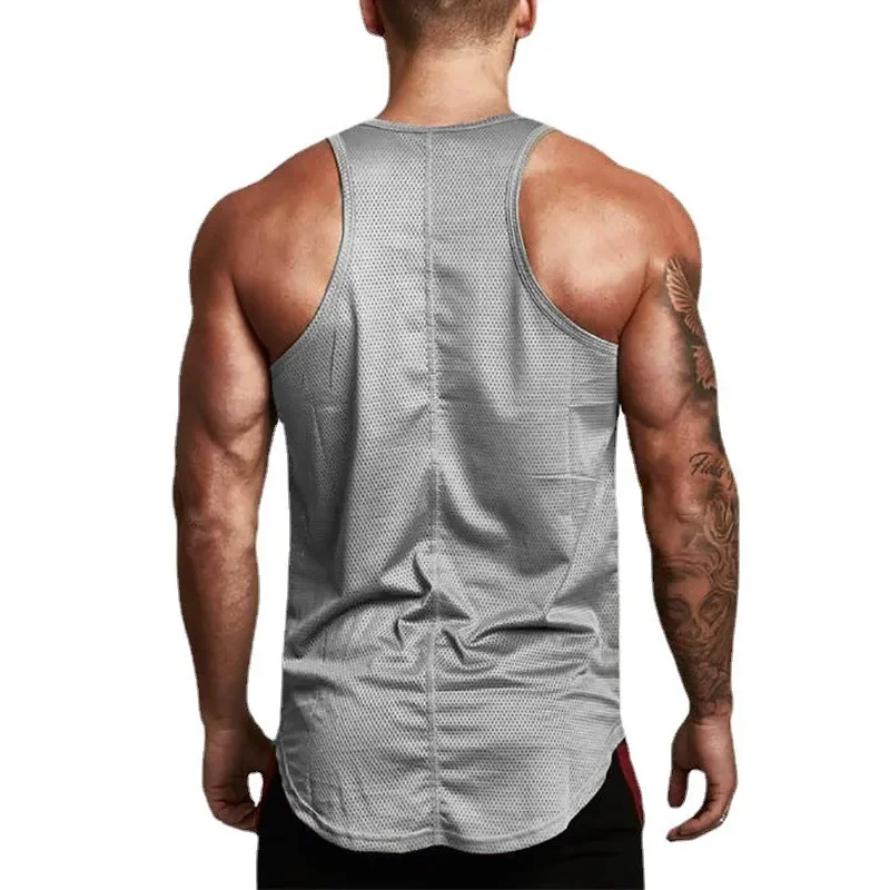 Plain Men Fitness Running Slim Fit Tank Tops Mesh Breathable Sleeveless Quick Dry Singlets Gym Bodybuilding Workout Muscle Shirt