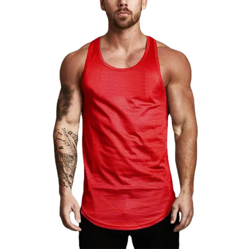 Plain Men Fitness Running Slim Fit Tank Tops Mesh Breathable Sleeveless Quick Dry Singlets Gym Bodybuilding Workout Muscle Shirt