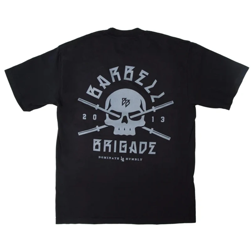 BARBELL BRIGADE Gym Fitness T-shirt Loose Oversize Cotton Men Short Sleeves Bodybuilding Sports Tee Summer Training Workout Tops