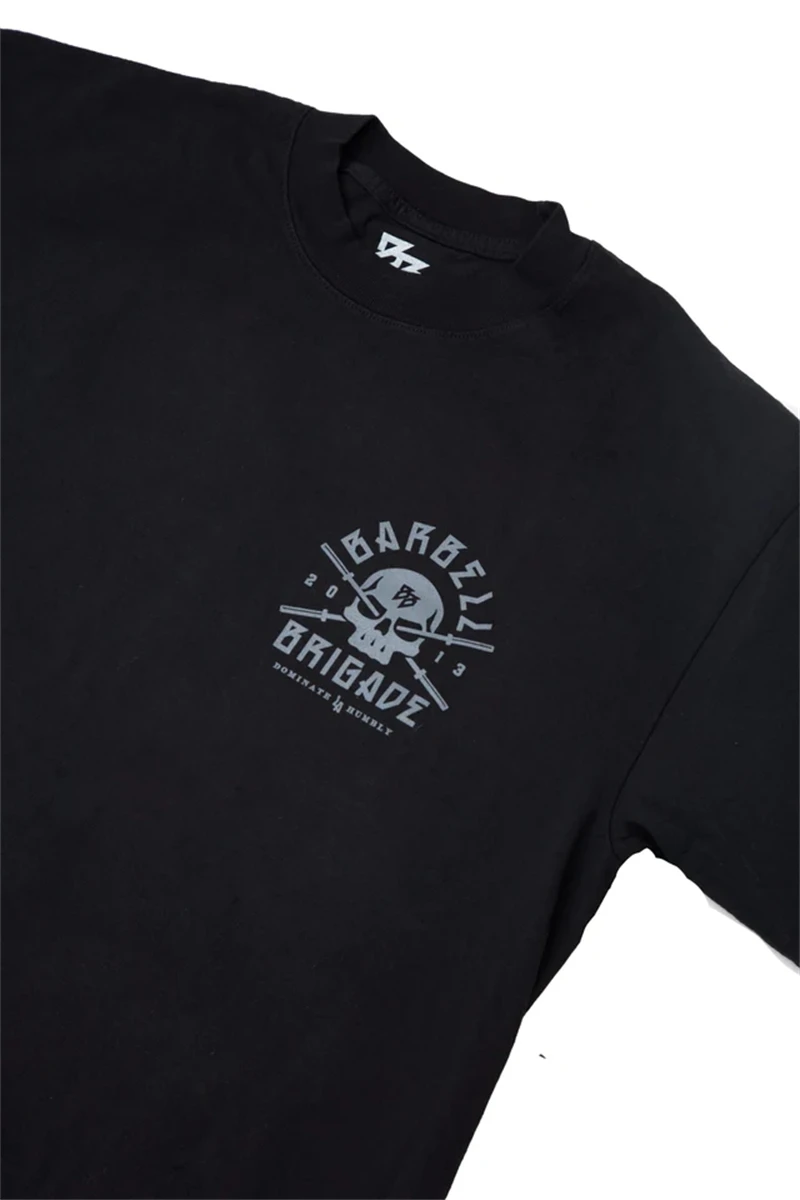 BARBELL BRIGADE Gym Fitness T-shirt Loose Oversize Cotton Men Short Sleeves Bodybuilding Sports Tee Summer Training Workout Tops