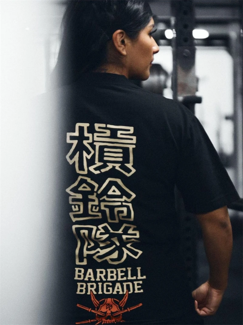 BARBELL BRIGADE Gym Fitness T-shirt Loose Oversize Cotton Men Short Sleeves Bodybuilding Sports Tee Summer Training Workout Tops