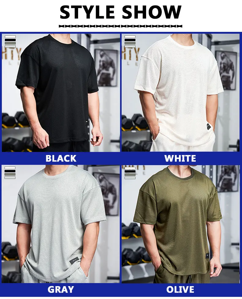 Men Gym Muscle Shirt Running Workout Loose Short Sleeve Tennis Football Training Shirt Quick Dry T-Shirt Casual Crew Neck Tees
