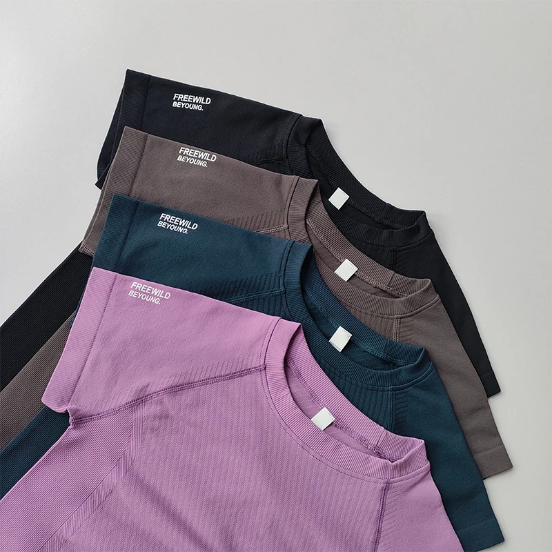 Yoga Suits for Women Short-sleeved Tops Tights Stretch Fast Drying Breathable T-shirt Professional Pilates Fitness Round Collar