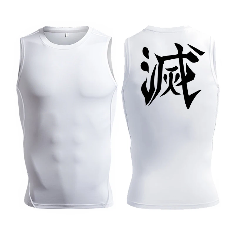 Anime Graphic Sleeveless Compression Shirt For Men Athletic Quick Dry Tank Tops Tees Gym Workout Fitness Running Vest Baselayers