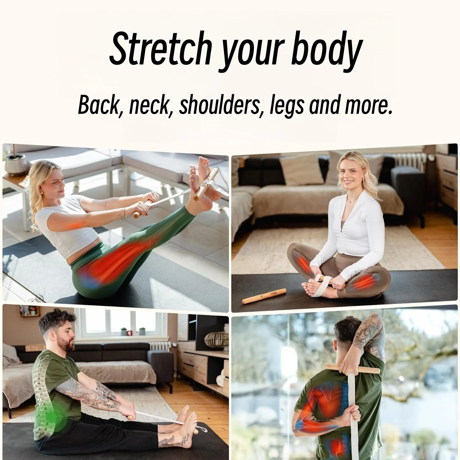 Resistance Band Wooden Beech Handle Portable Exercise Equipment Shoulder and Joint Rehabilitation Home Fitness