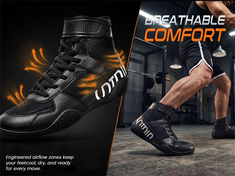 New Men's Large Wrestling Shoes Mesh Breathable Boxing Shoes Anti Slip Wear Resistant Sneaker Fashionable Casual High Sport Shoe