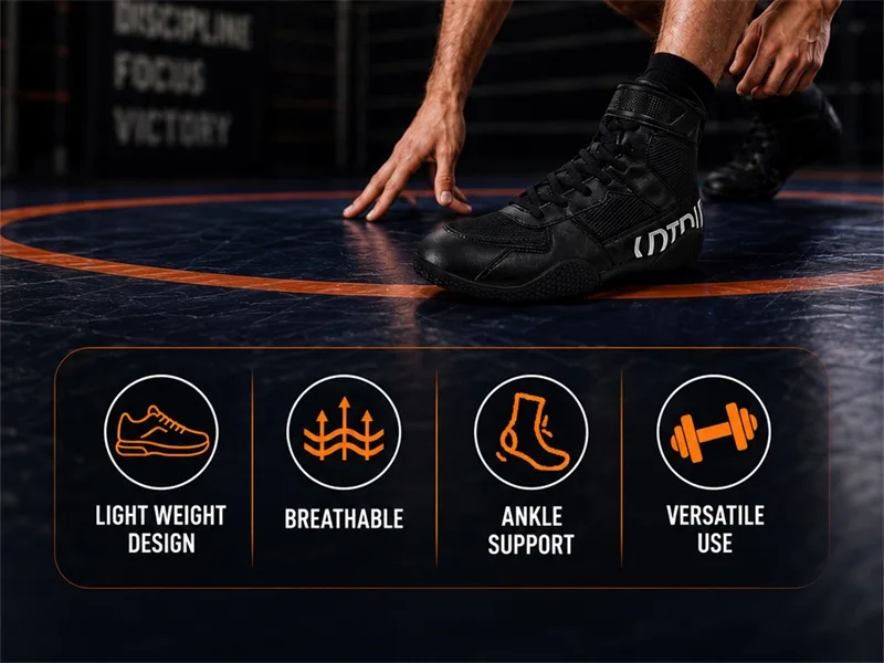 New Men's Large Wrestling Shoes Mesh Breathable Boxing Shoes Anti Slip Wear Resistant Sneaker Fashionable Casual High Sport Shoe