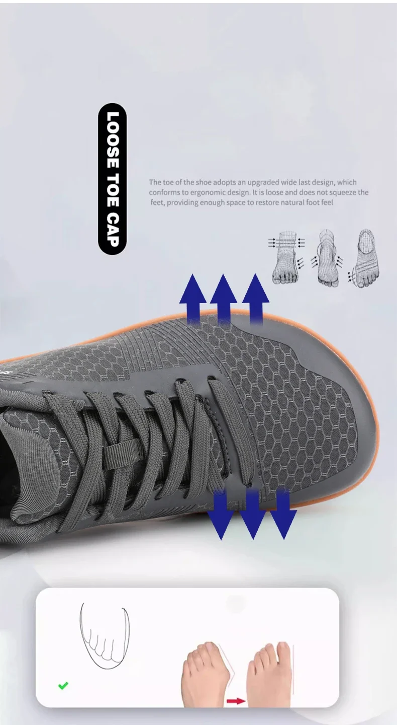 New Unisex Wider Shoes Breathable Mesh Men Barefoot Wide-toed Shoes Brand Flats Soft Zero Drop Sole Wider Toe Sneakes Plus Size