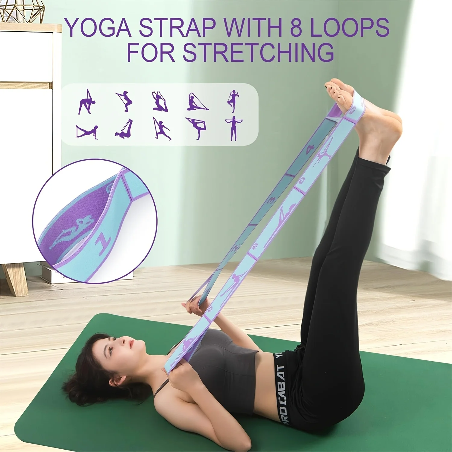 Numbered Resistance Bands with Guide Purple Blue Pink Elastic Straps for Yoga Pilates Home Gym Pull-Up Training Band