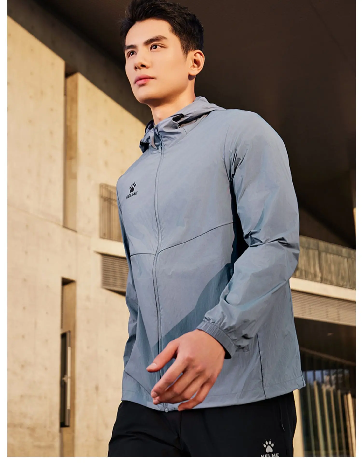 Kelme Men's Running Jacket Thin Hooded Raincoat Outdoor Running Windproof Jacket Fitness Mountaineering Windbreaker