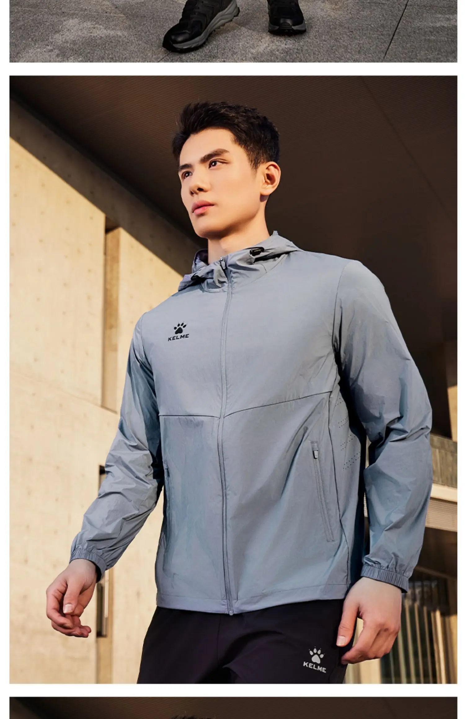 Kelme Men's Running Jacket Thin Hooded Raincoat Outdoor Running Windproof Jacket Fitness Mountaineering Windbreaker