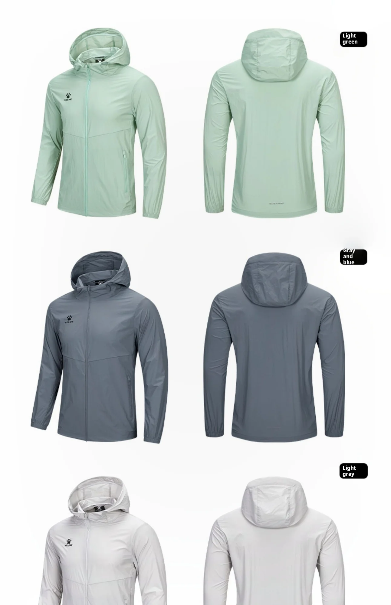 Kelme Men's Running Jacket Thin Hooded Raincoat Outdoor Running Windproof Jacket Fitness Mountaineering Windbreaker
