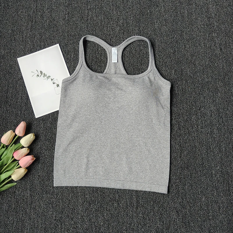 Women's SleevelessYoga Vest Ribbed Gym Tank Top Push Up Sport Vest Sports Running Fitness Vest Workout Top Padded Yoga Clothing