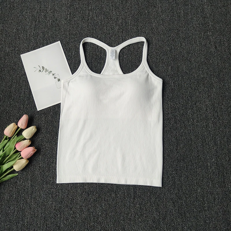 Women's SleevelessYoga Vest Ribbed Gym Tank Top Push Up Sport Vest Sports Running Fitness Vest Workout Top Padded Yoga Clothing