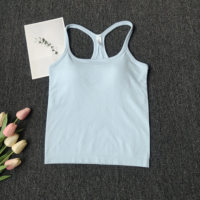 Women's SleevelessYoga Vest Ribbed Gym Tank Top Push Up Sport Vest Sports Running Fitness Vest Workout Top Padded Yoga Clothing