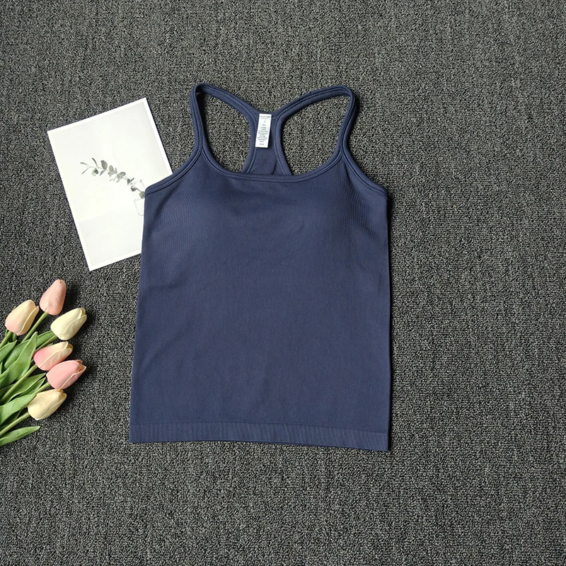 Women's SleevelessYoga Vest Ribbed Gym Tank Top Push Up Sport Vest Sports Running Fitness Vest Workout Top Padded Yoga Clothing