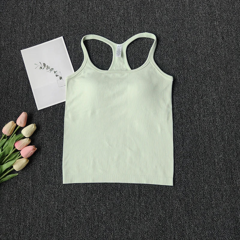 Women's SleevelessYoga Vest Ribbed Gym Tank Top Push Up Sport Vest Sports Running Fitness Vest Workout Top Padded Yoga Clothing