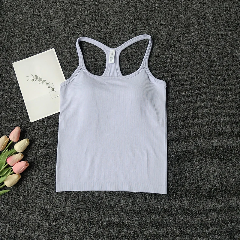 Women's SleevelessYoga Vest Ribbed Gym Tank Top Push Up Sport Vest Sports Running Fitness Vest Workout Top Padded Yoga Clothing