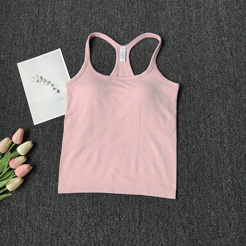Women's SleevelessYoga Vest Ribbed Gym Tank Top Push Up Sport Vest Sports Running Fitness Vest Workout Top Padded Yoga Clothing