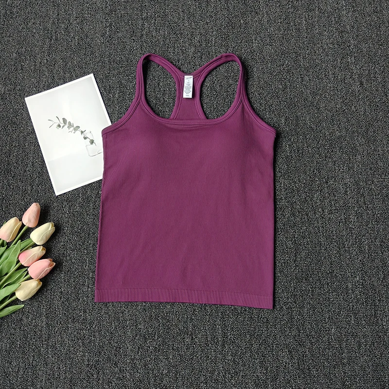 Women's SleevelessYoga Vest Ribbed Gym Tank Top Push Up Sport Vest Sports Running Fitness Vest Workout Top Padded Yoga Clothing