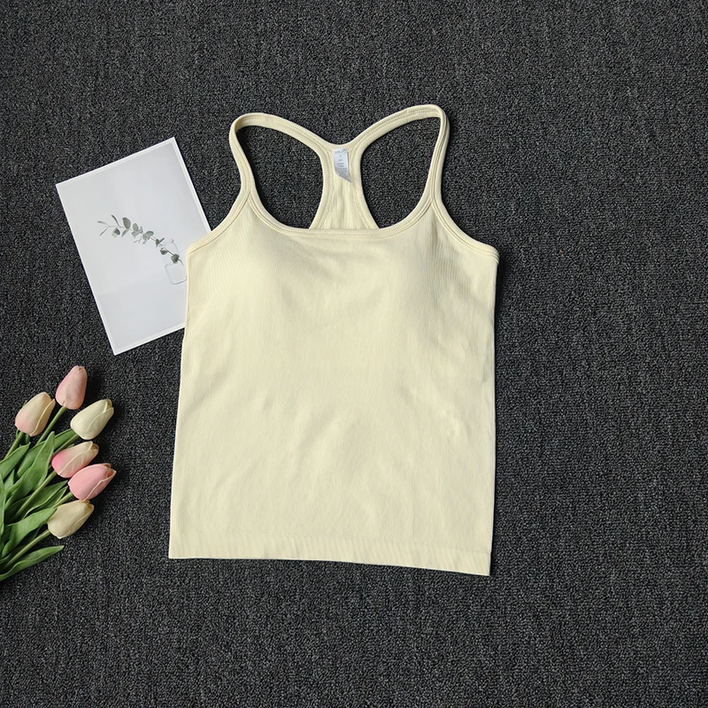 Women's SleevelessYoga Vest Ribbed Gym Tank Top Push Up Sport Vest Sports Running Fitness Vest Workout Top Padded Yoga Clothing