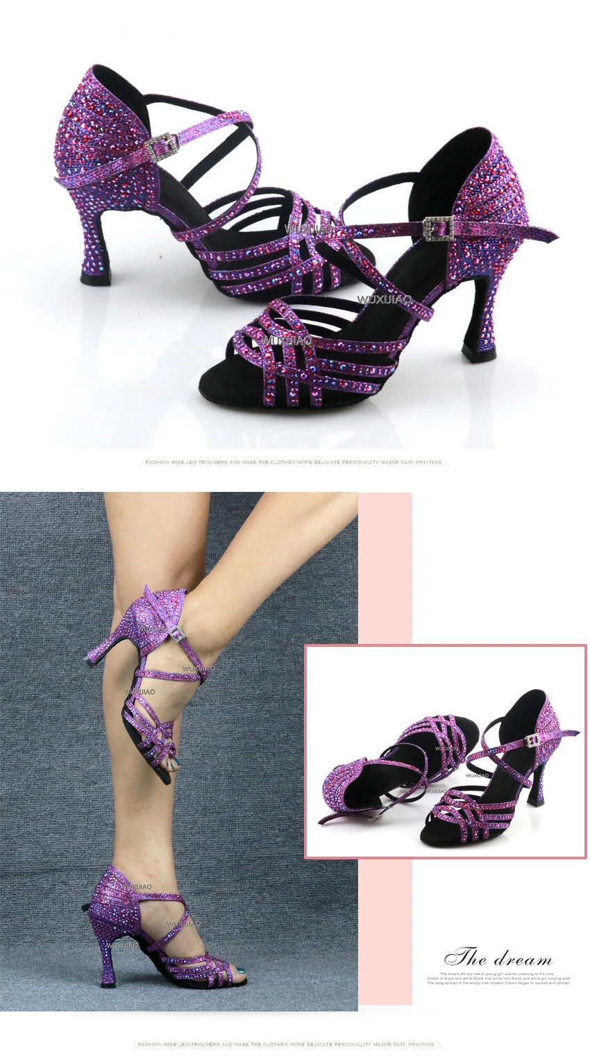 Wuxi Women's Purple Latin Dance Shoes New Dance Shoes Unique Design Salsa Shoes Diamond Sandals