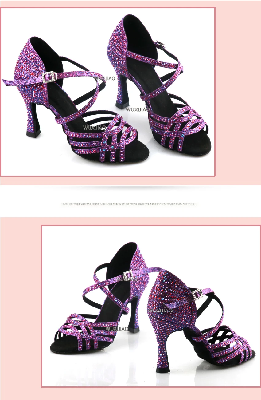 Wuxi Women's Purple Latin Dance Shoes New Dance Shoes Unique Design Salsa Shoes Diamond Sandals
