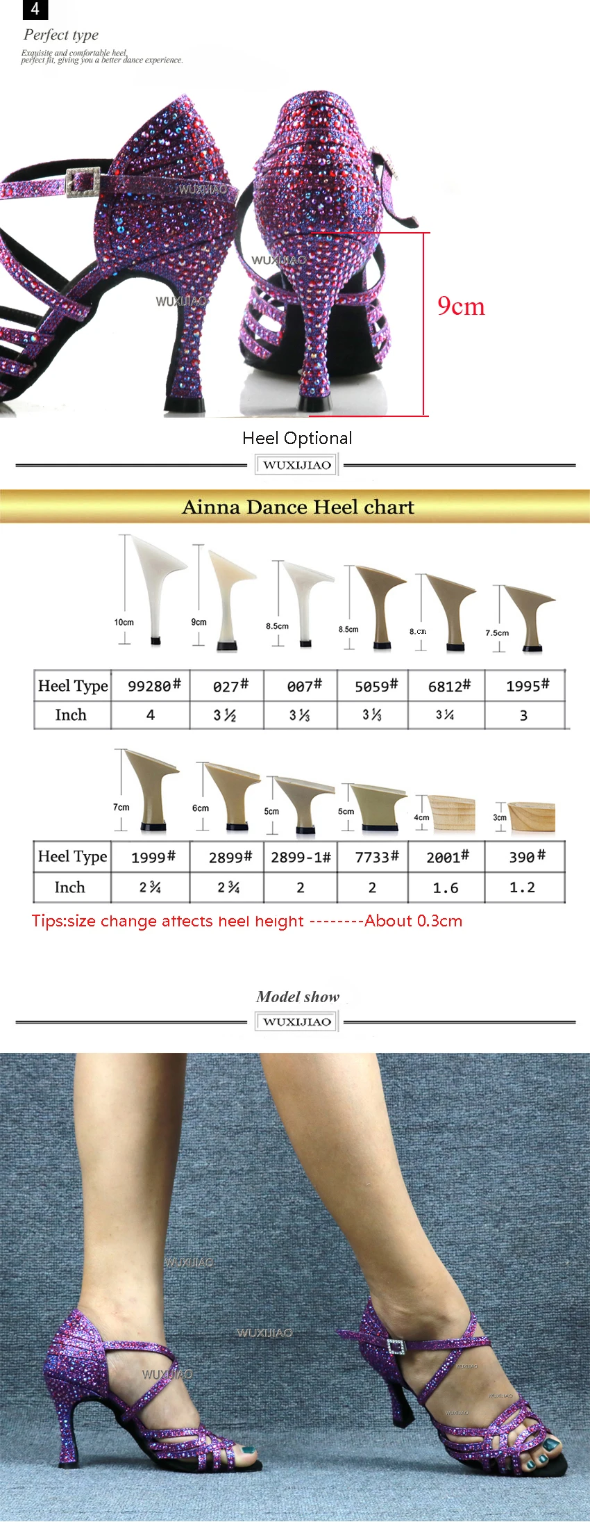 Wuxi Women's Purple Latin Dance Shoes New Dance Shoes Unique Design Salsa Shoes Diamond Sandals