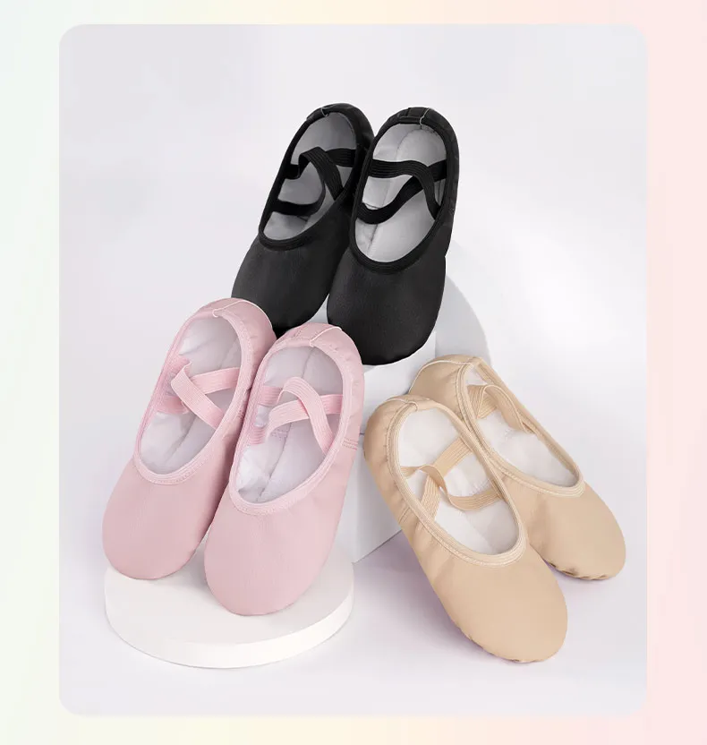 PU Ballet Shoes for Toddler Girls Children Dance Shoe Leather Ballet Flats Kids Soft Sole Gymnastics Shoes Dancing Slippers