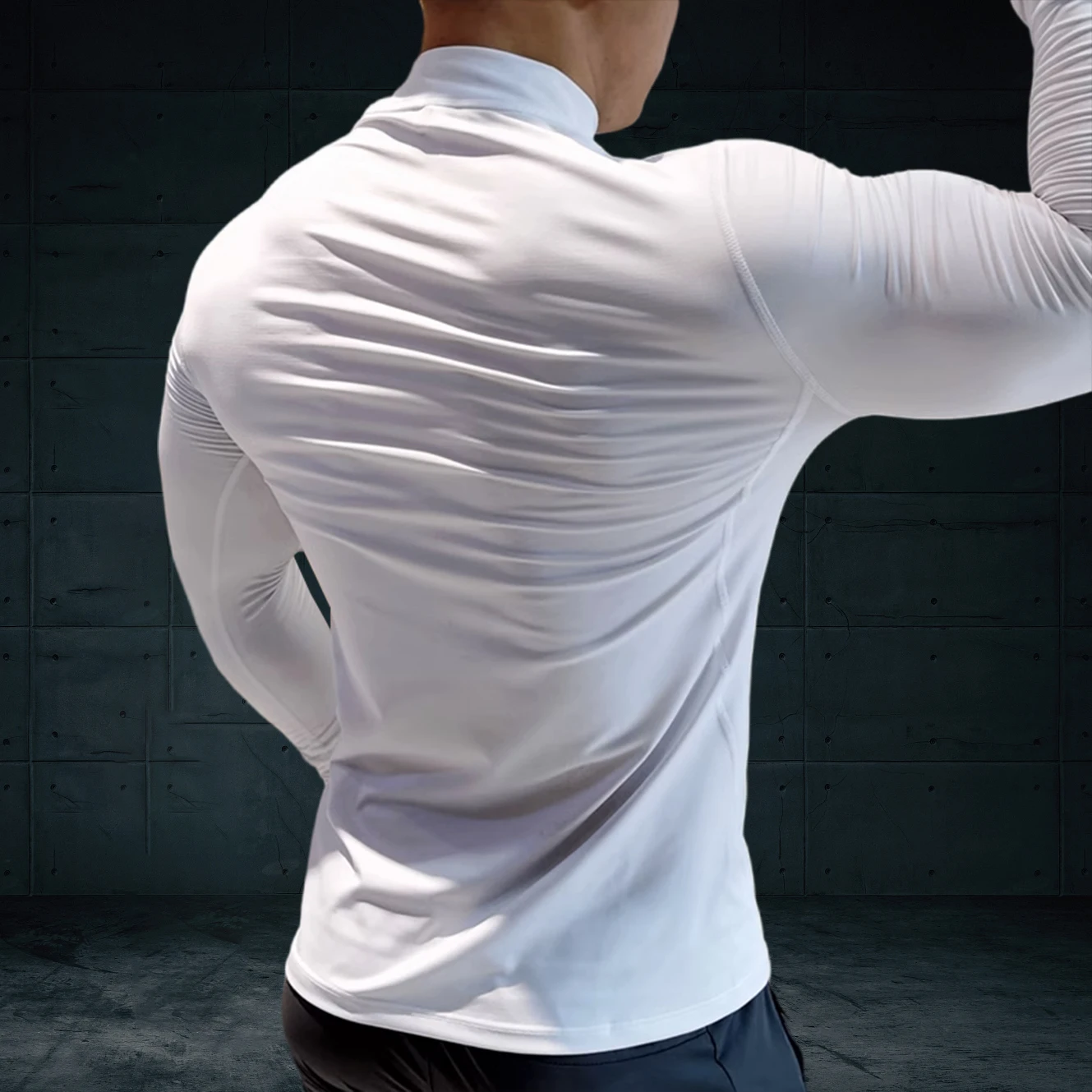 Autumn New Sports Shirt Men High Neck Compression Shirt Long Sleeved Training Top High Stretch Undershirt