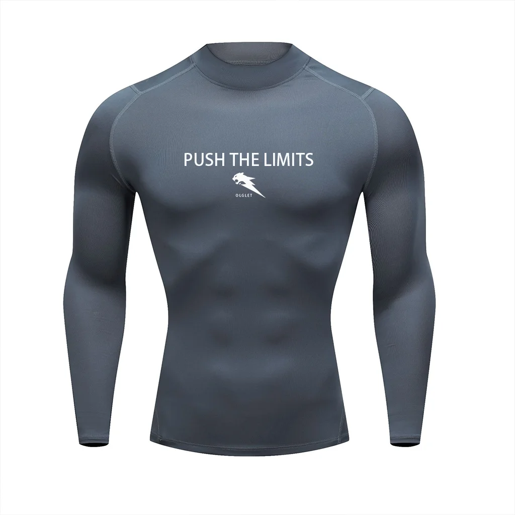 Autumn New Sports Shirt Men High Neck Compression Shirt Long Sleeved Training Top High Stretch Undershirt