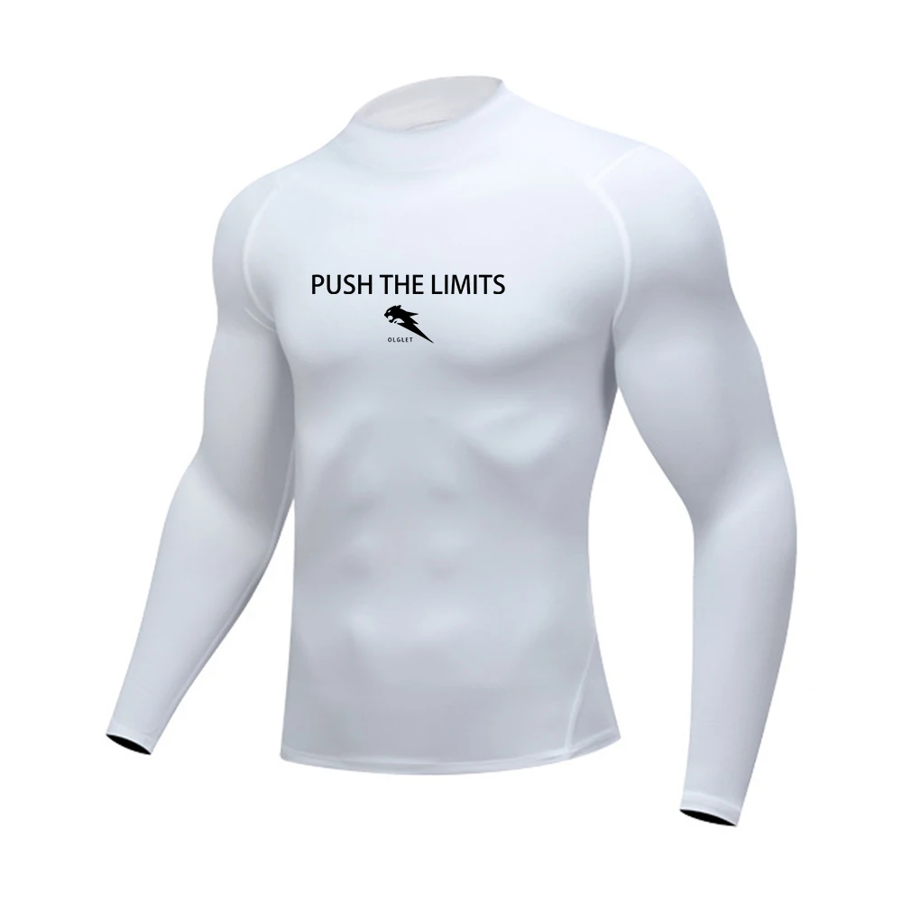 Autumn New Sports Shirt Men High Neck Compression Shirt Long Sleeved Training Top High Stretch Undershirt