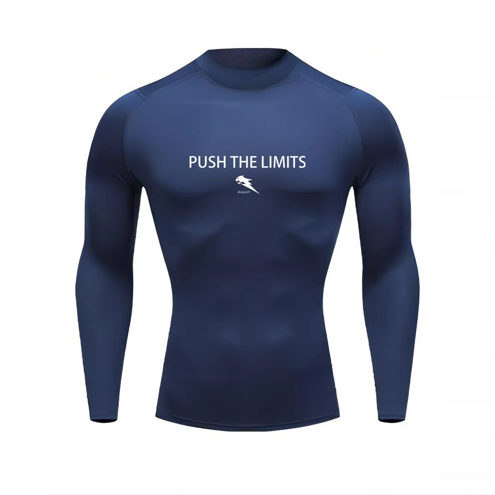 Autumn New Sports Shirt Men High Neck Compression Shirt Long Sleeved Training Top High Stretch Undershirt