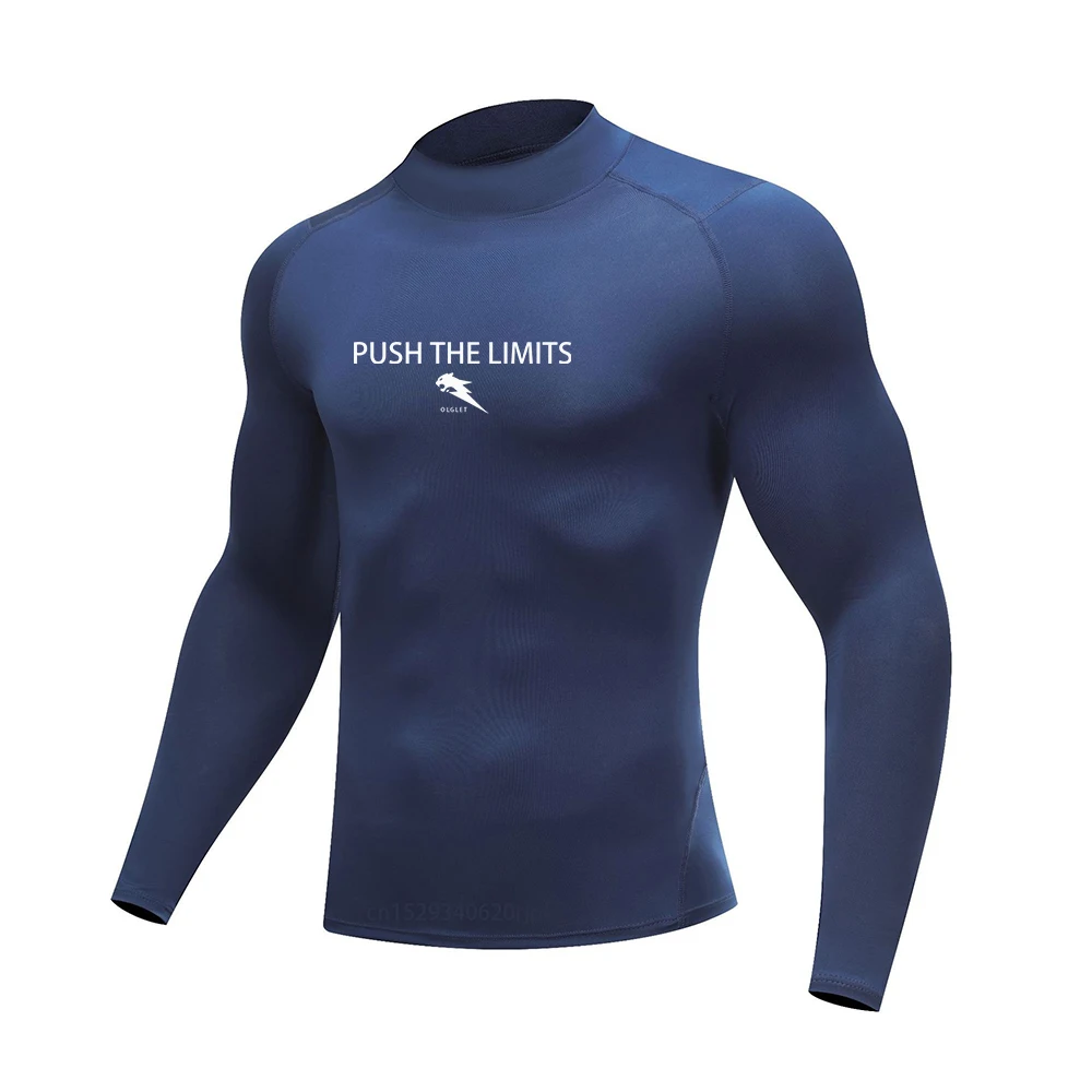 Autumn New Sports Shirt Men High Neck Compression Shirt Long Sleeved Training Top High Stretch Undershirt