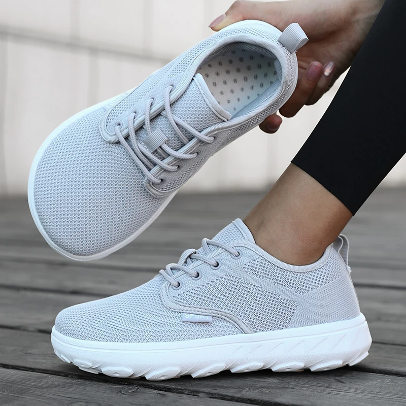 Men's and Women's Barefoot Shoes Wide Version Simple Platform Walking Sneaker Lace Up Outdoor Lightweight Casual Running Shoes