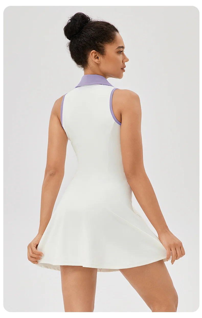 Lapel one-piece tennis dress for women quick-drying breathable waist-cinching and color-blocking sports casual and fitness dress