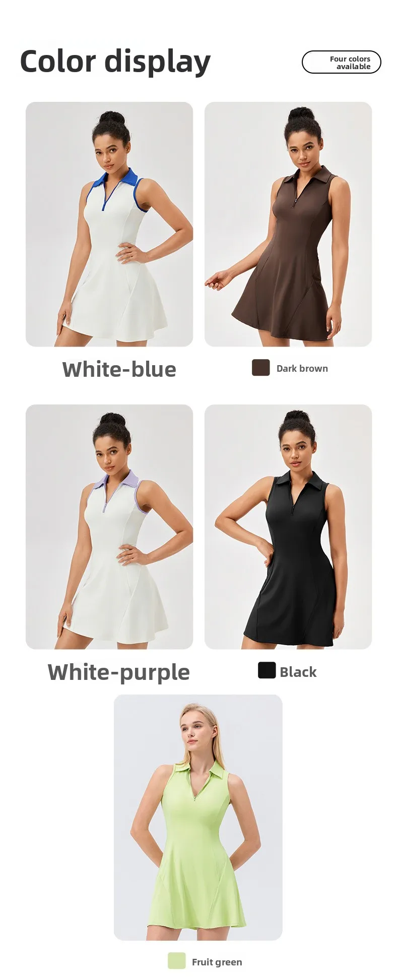 Lapel one-piece tennis dress for women quick-drying breathable waist-cinching and color-blocking sports casual and fitness dress