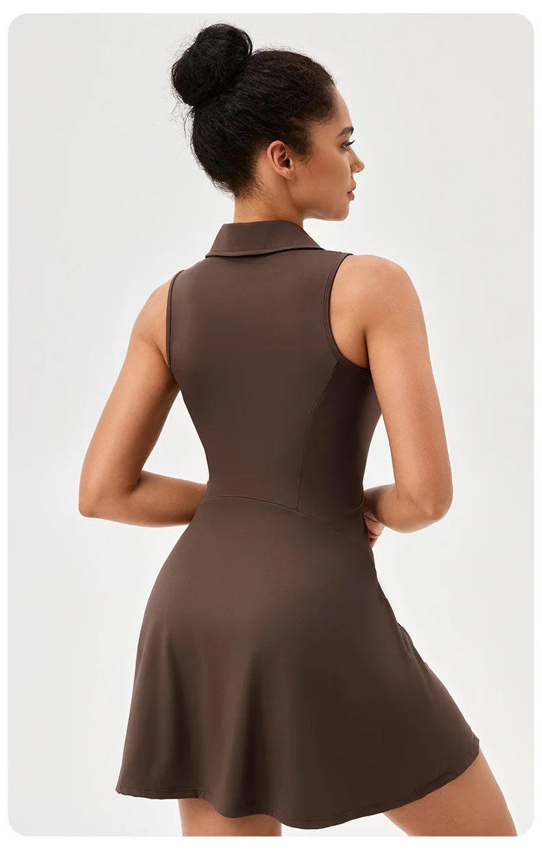 Lapel one-piece tennis dress for women quick-drying breathable waist-cinching and color-blocking sports casual and fitness dress