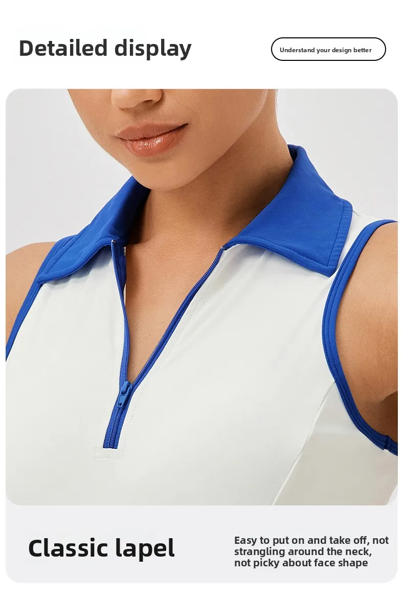 Lapel one-piece tennis dress for women quick-drying breathable waist-cinching and color-blocking sports casual and fitness dress