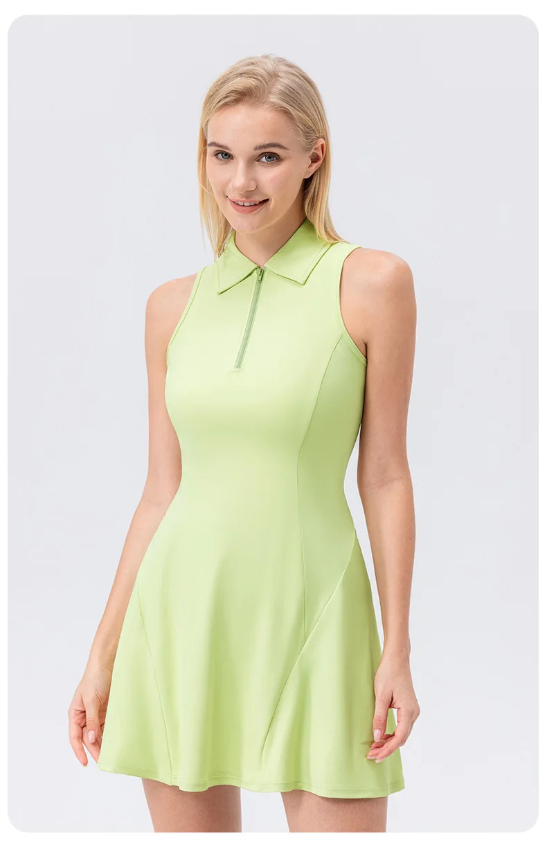 Lapel one-piece tennis dress for women quick-drying breathable waist-cinching and color-blocking sports casual and fitness dress