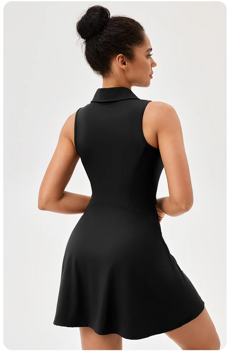 Lapel one-piece tennis dress for women quick-drying breathable waist-cinching and color-blocking sports casual and fitness dress